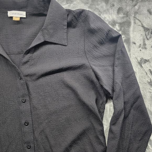 Calvin Klein women blouse black button front long sleeve top size M - Picture 3 of 12